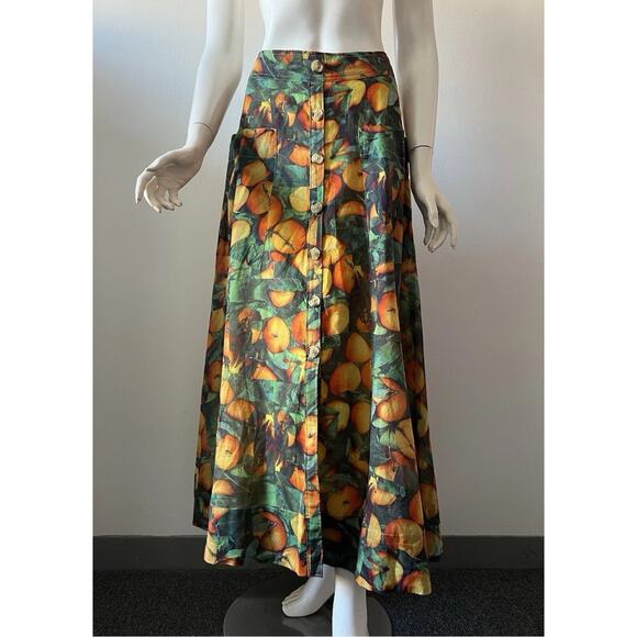MAEVE Anthropologie 8 Multicolor Summer Oranges Orchard Cotton Maxi Skirt V12 - Picture 4 of 10